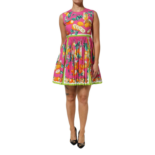 Dolce & Gabbana Pink Fruit Print A-line Mini Sleeveless Dress