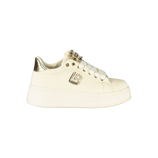 Laura Biagiotti Beige Polyester Women Sneaker with rhinestone details and 5 cm platform