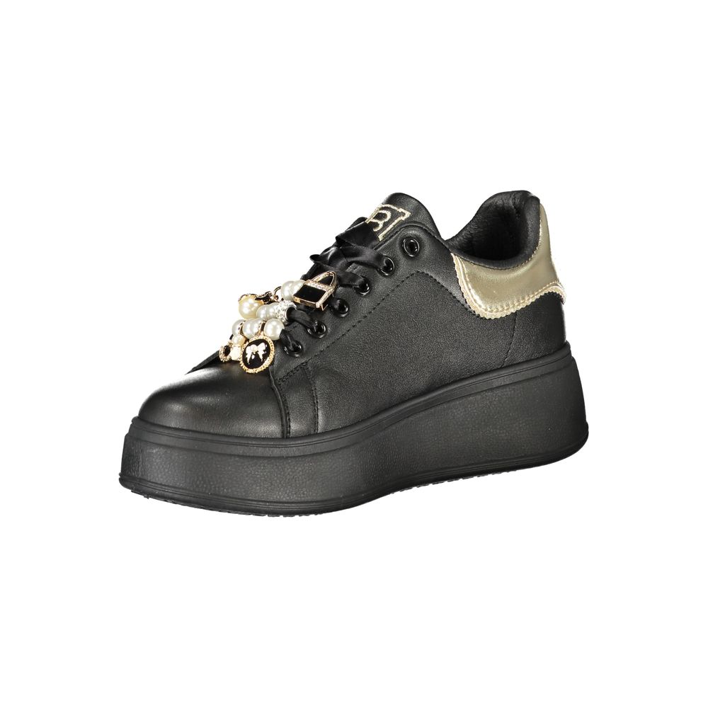 Laura Biagiotti Black Polyester Women Sneaker with contrasting details and iconic applique on 4 cm platform
