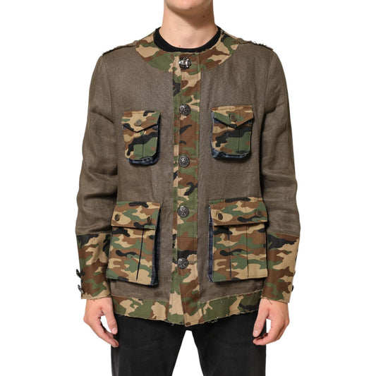 Dolce & Gabbana Brown Camouflage Linen Button Down Jacket