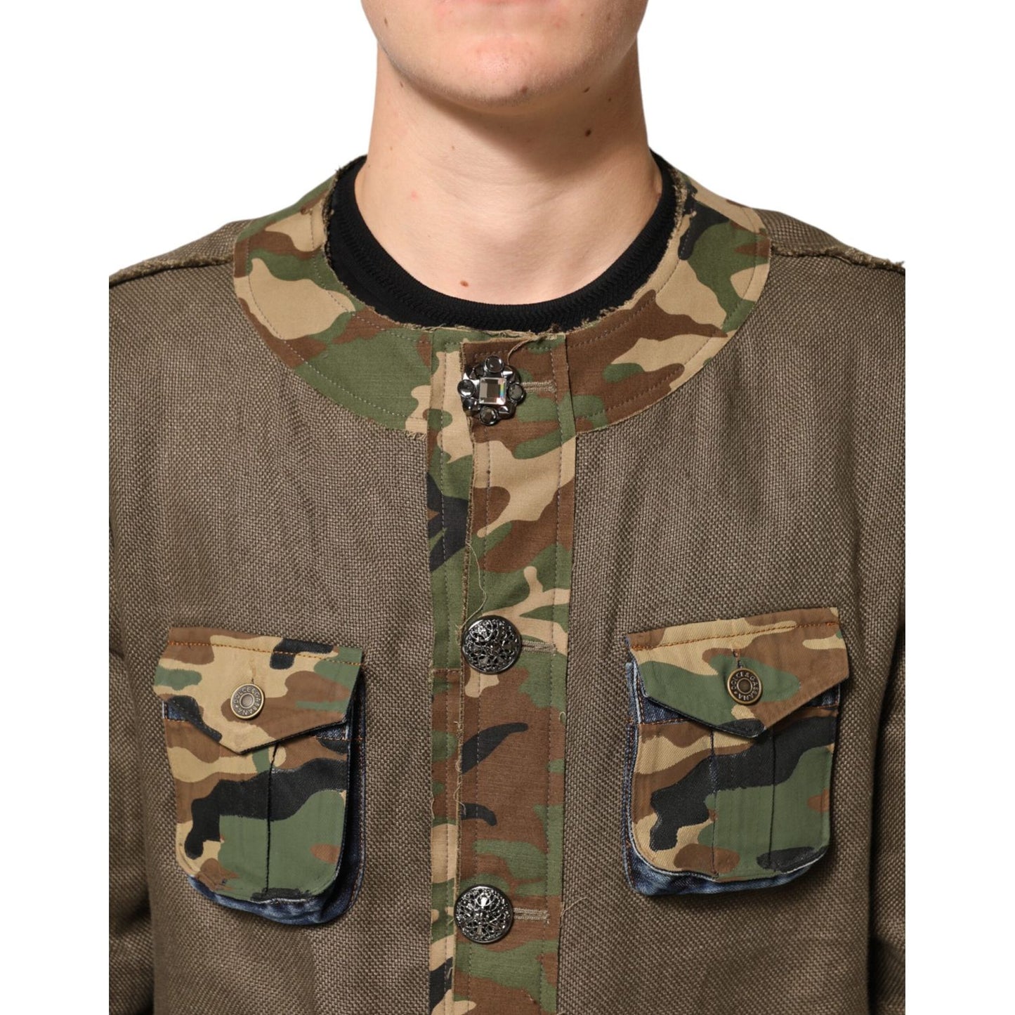 Dolce & Gabbana Brown Camouflage Linen Button Down Jacket