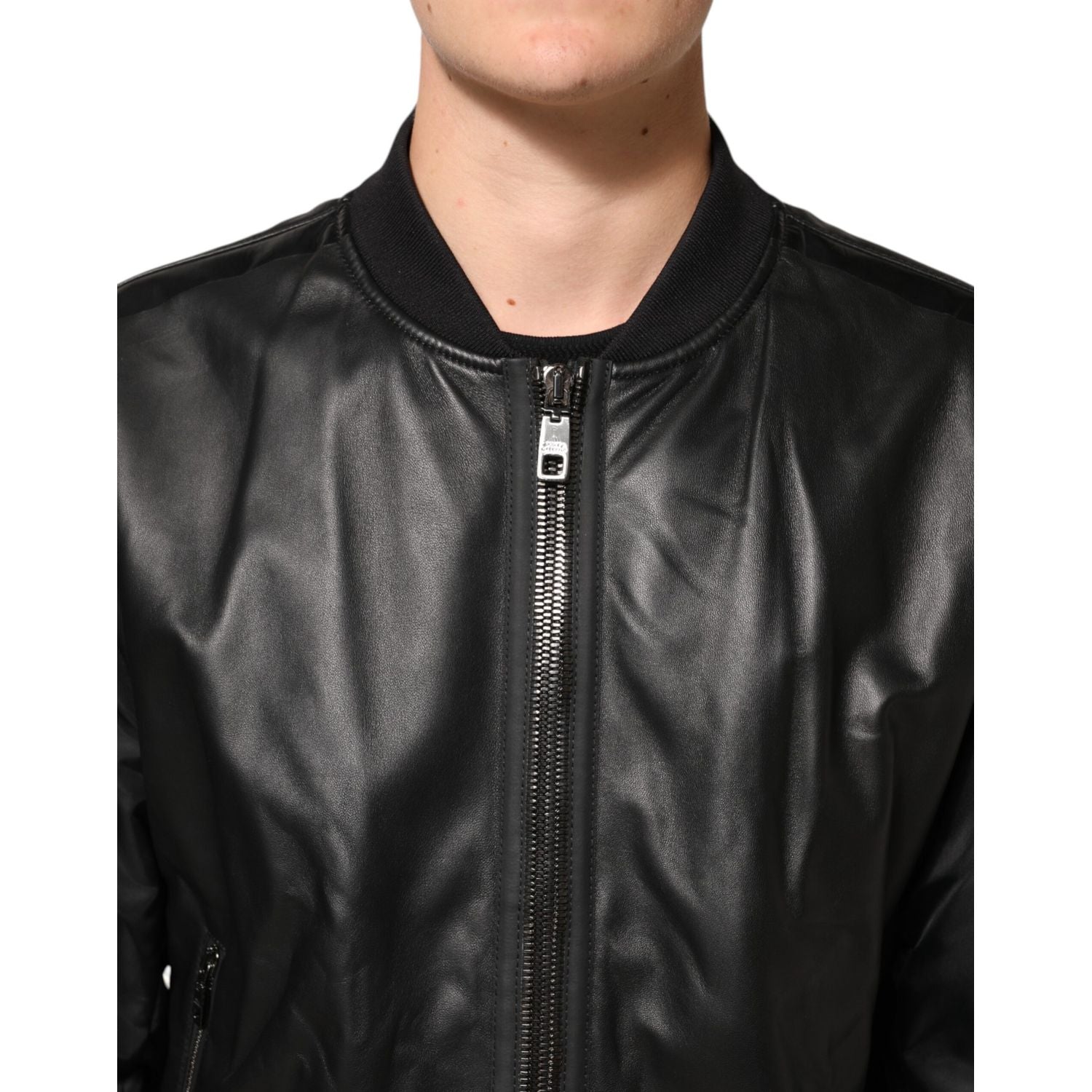 Dolce & Gabbana Black Leather Nylon FullZip Blouson Jacket