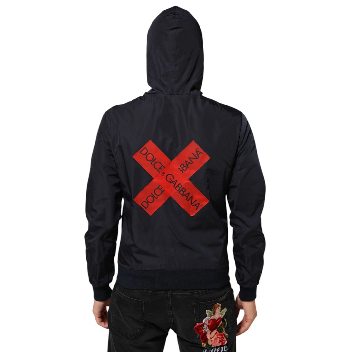 Dolce & Gabbana Blue Logo Tape Hooded Full Zip Bomber Jacket