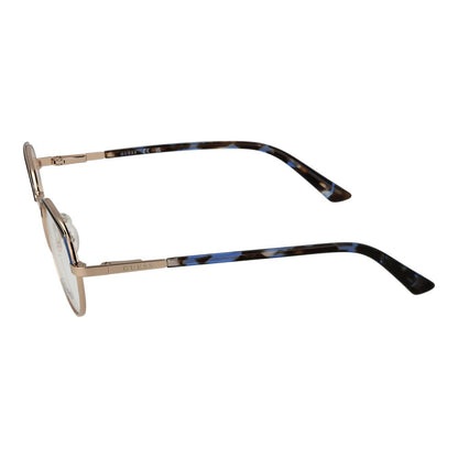 Side view of Guess Gold Metal Glasses (Frames) for women with tortoiseshell temples, round full-rim style, and metal frame.