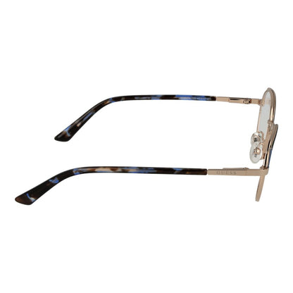 Side view of Guess Gold Metal Glasses (Frames) with full-rim round style, gold metal frame, and tortoiseshell temples.