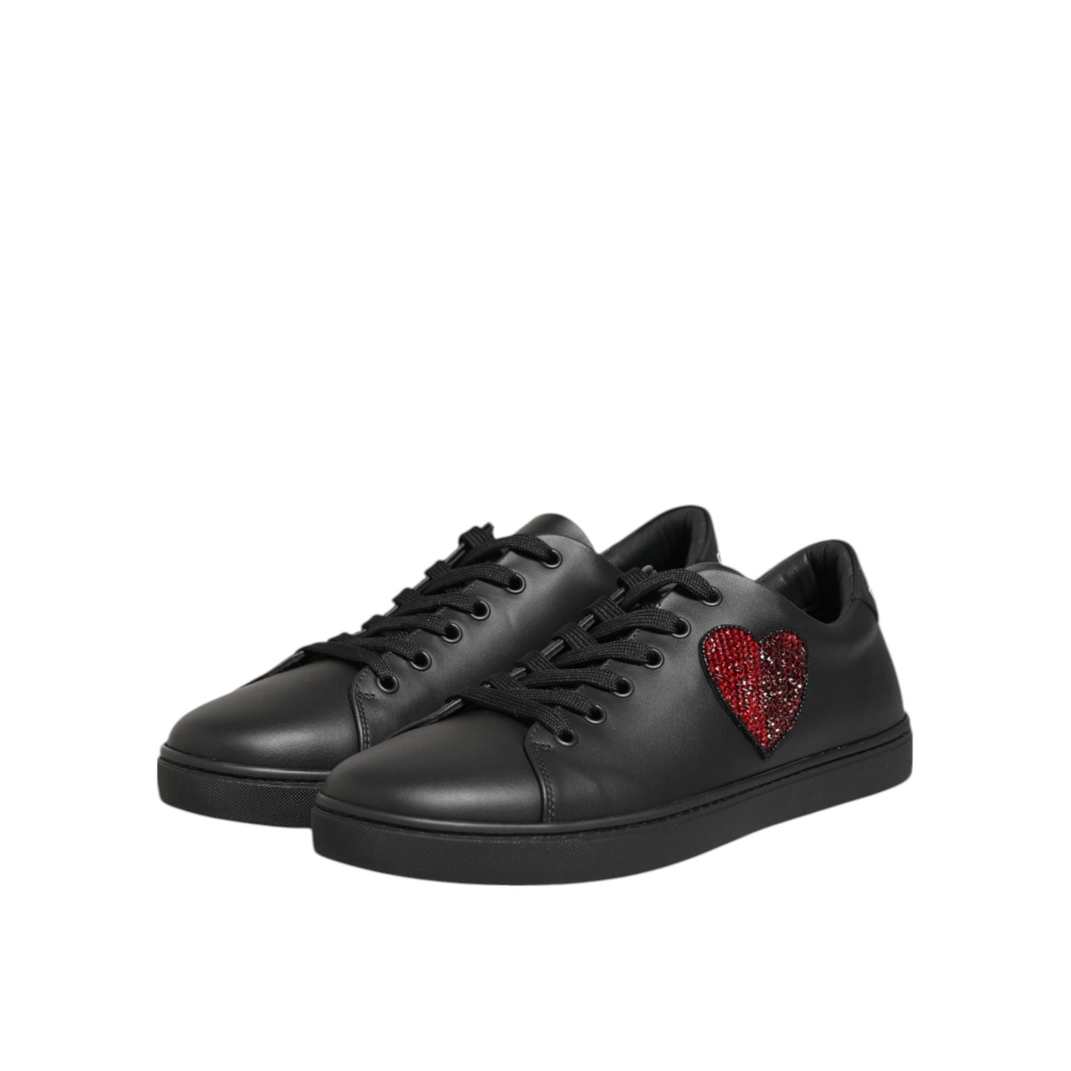 Dolce & Gabbana Black Leather Crystal Heart Sneakers  Shoes