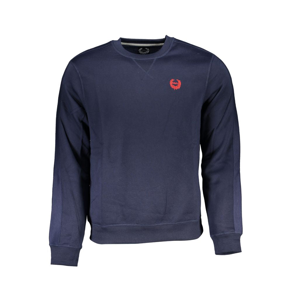 Gianmarco Venturi Blue Cotton Sweatshirt with crew neck, long sleeves, fleece fabric, embroidery, and logo.