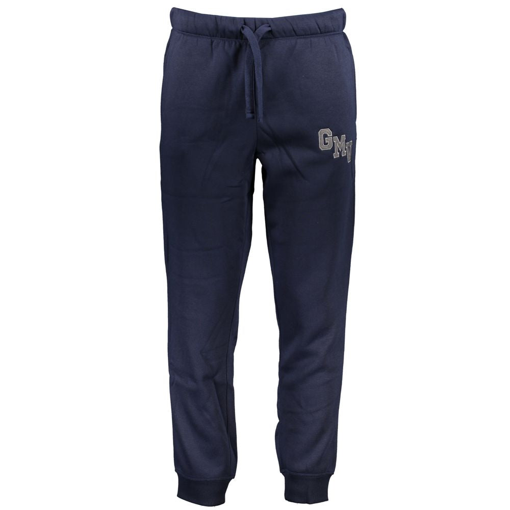 Gianmarco Venturi Blue Cotton Pant, sports trousers with elastic waist, lace ties, embroidery logo, fleece fabric, 3 pockets, ankle cuff