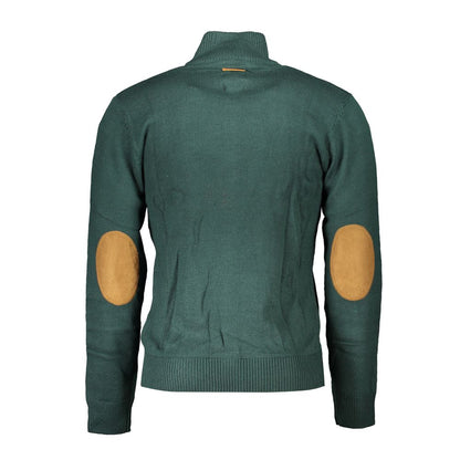 Gianmarco Venturi Green Cotton Sweater with long sleeves, zipper, embroidery, two pockets, and contrast details