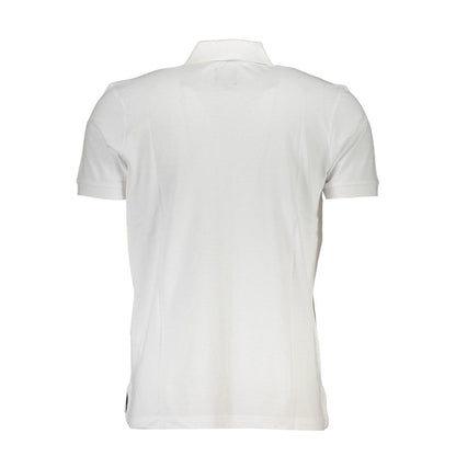 Gianmarco Venturi White Cotton Polo Shirt with short sleeves and 3-button design, featuring logo application on the back view.