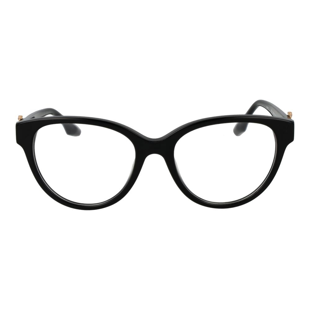 Trussardi Black Acetate Glasses (Frames) full-rim butterfly style for women with demo lenses, spring hinge, 53-18-145 size.