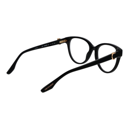 Trussardi Black Acetate Glasses (Frames) for women, full-rim butterfly style with demo glasses, size 53-18-145, includes branded case.