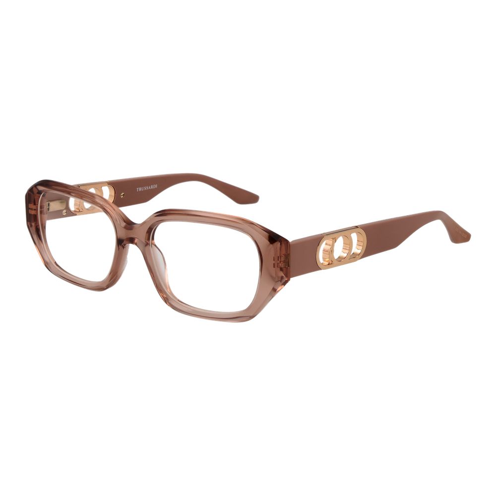 Trussardi Pink Acetate Glasses (Frames) with rose full-rim square style, size 52-17-145, featuring demo plastic lenses.