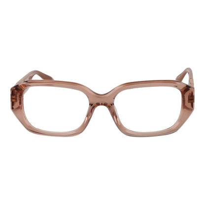 Trussardi Pink Acetate Glasses (Frames) for women with rose color square full-rim acetate frame and demo lenses.