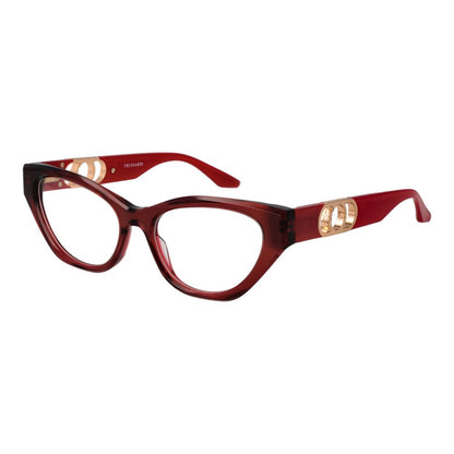 Trussardi Red Acetate Glasses (Frames) for women, full-rim cat eye style, red acetate with demo lenses, size 53-17-145.