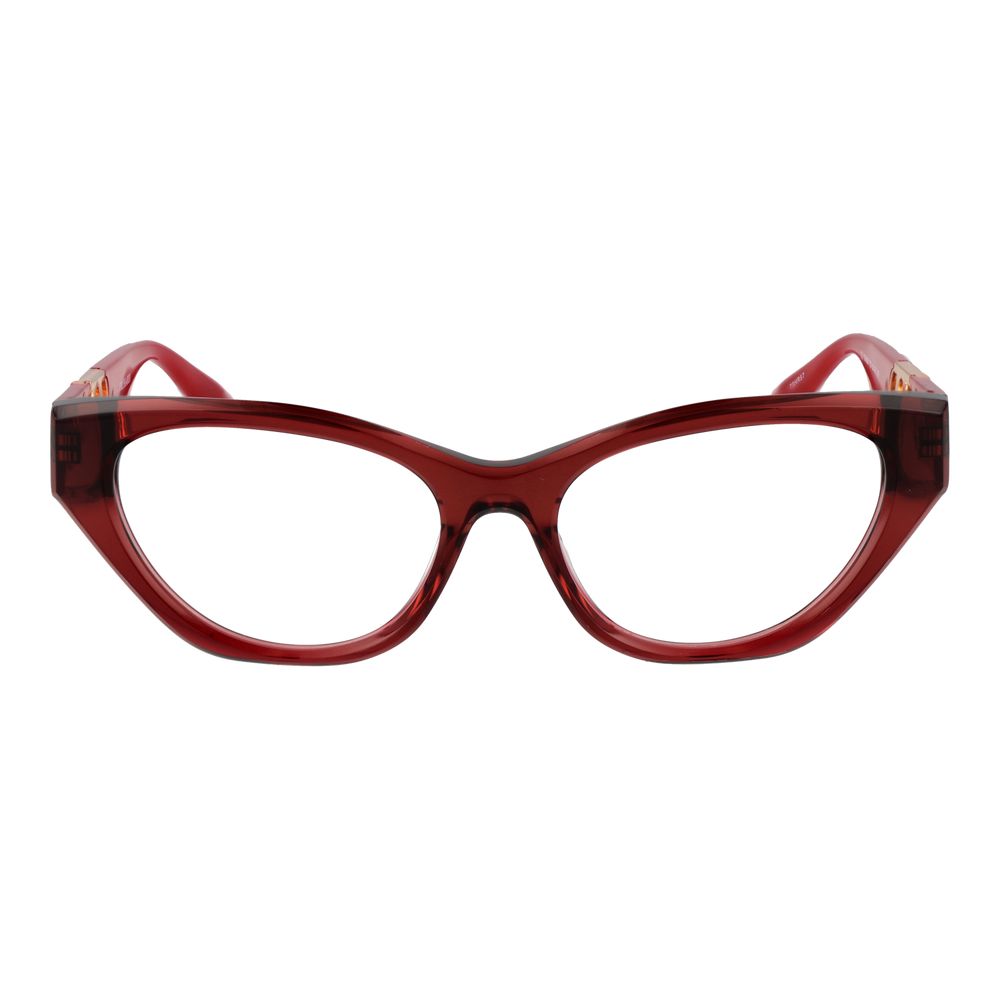 Trussardi Red Acetate Glasses (Frames) cat eye shape with full-rim red acetate frame, demo lenses, size 53-17-145 for women.