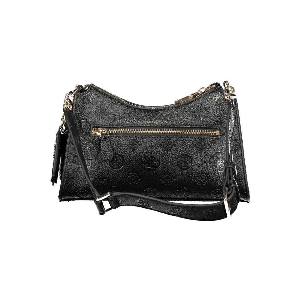 Alt Tag: Guess Jeans Black Polyethylene Handbag with removable shoulder strap, external and internal pockets, protective feet, and logo.