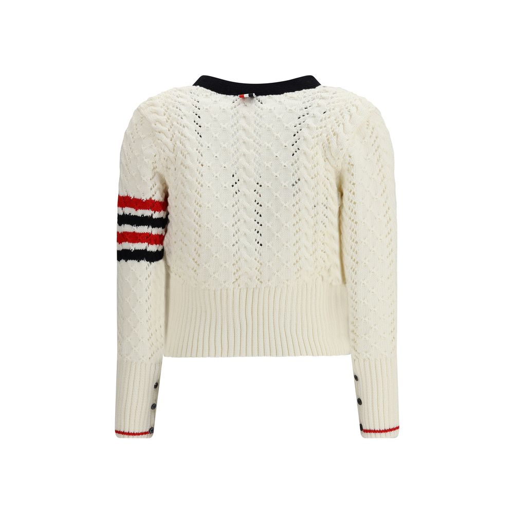 Thom Browne White Fleece Wool Cardigan