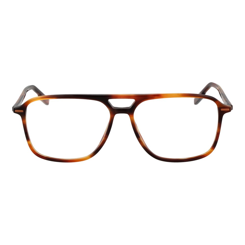 Ermenegildo Zegna Brown Acetate Glasses (Frames) in full-rim aviator style for men, 57-14-145 size with demo plastic lenses.