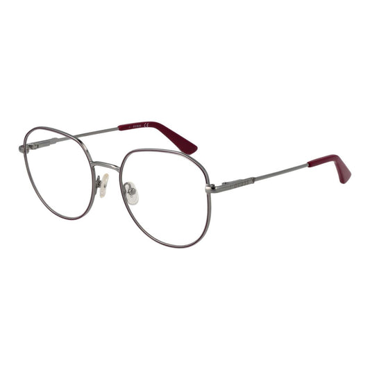 Guess Purple Metal Glasses (Frames) with square lenses and full-rim design, featuring a purple metal frame and spring hinges.