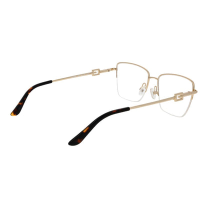 Alt Tag: Guess Gold Metal Glasses (Frames) for women with half-rim rectangle style, metal frame, demo lenses, and branded case included.