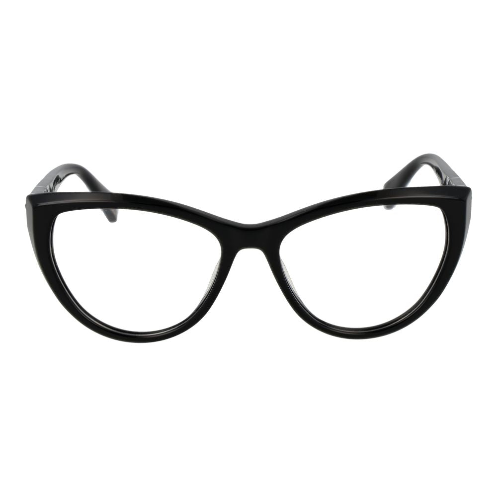 Police Black Plastic Glasses (Frames) for women, cat eye style, full-rim with black plastic frame and demo lenses, no extra protection.