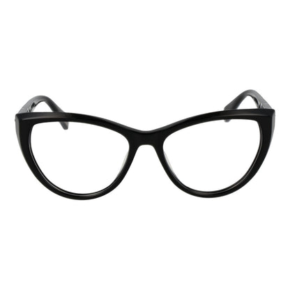 Police Black Plastic Glasses (Frames) for women, cat eye style, full-rim with black plastic frame and demo lenses, no extra protection.