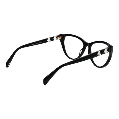 Police Black Plastic Glasses (Frames) - Women's full-rim cat eye frames in black plastic with demo lenses, 135mm width.