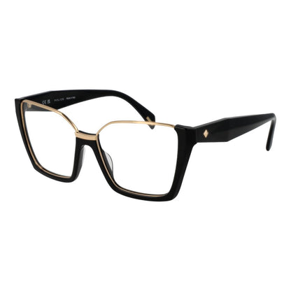 Police Black Cellulose Acetate Glasses (Frames), full-rim square style, black frame, demo lenses, for women.