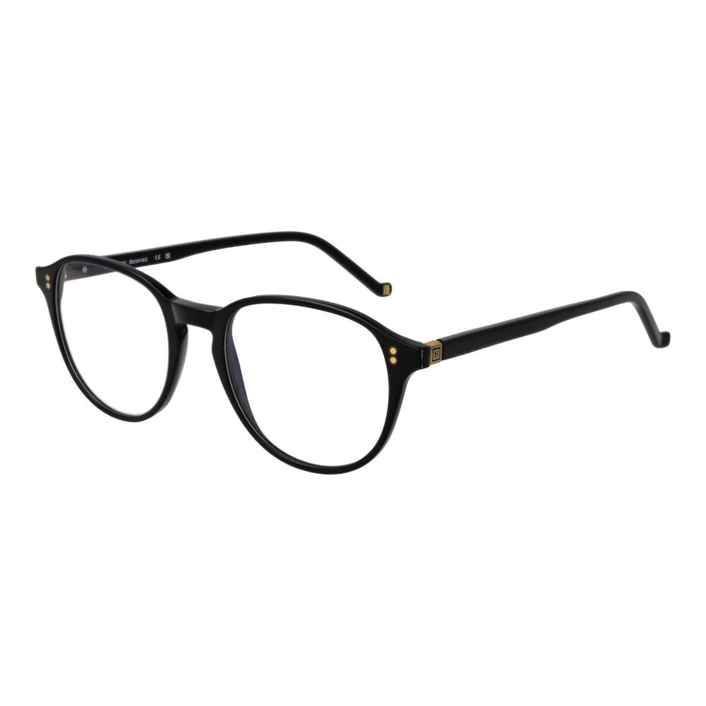 Hackett Black Acetate Glasses (Frames) featuring full-rim design, black color, and panto style with demo lenses.