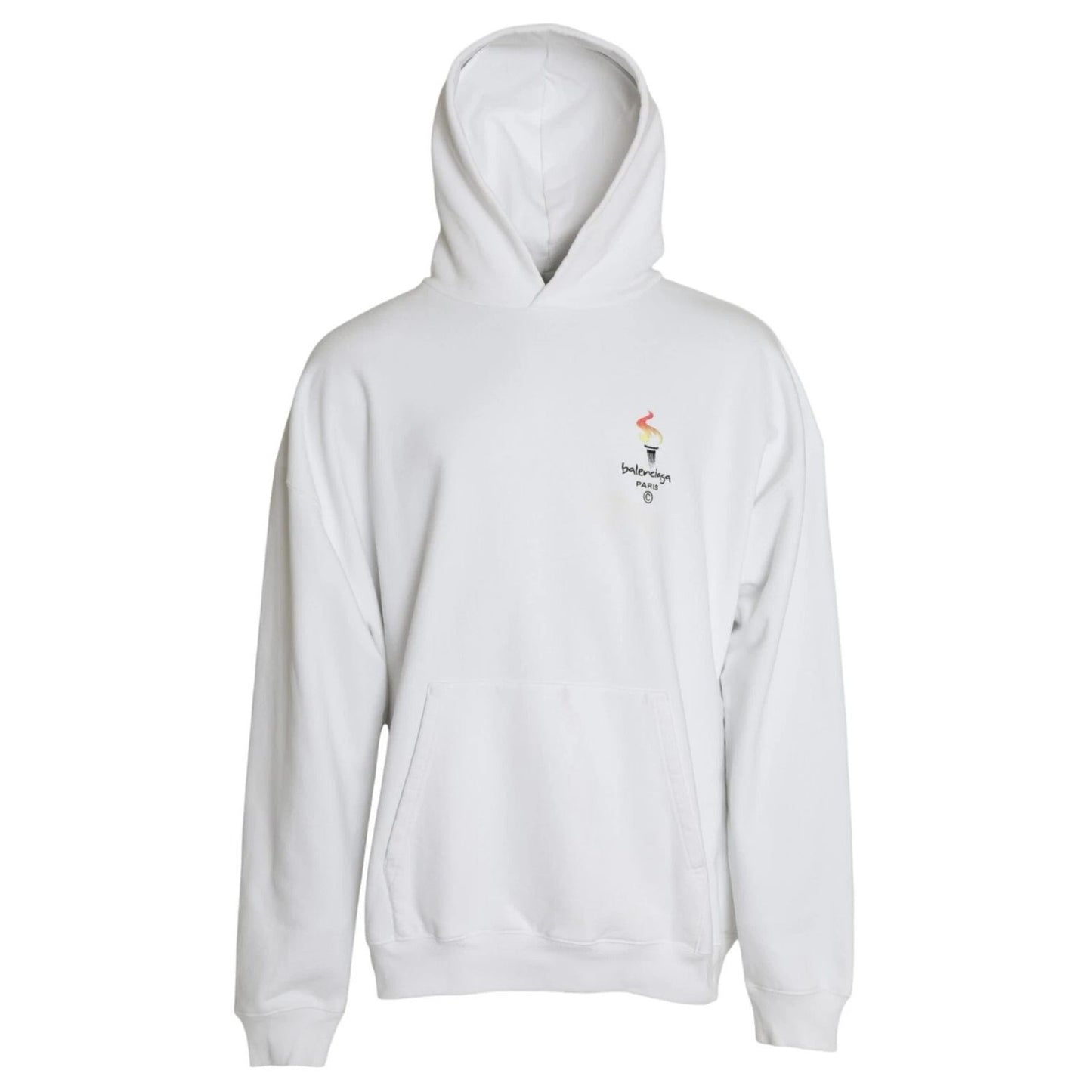 Balenciaga White Cotton Hooded Pullover OVERSIZE Sweater
