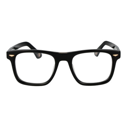 Police Black Cellulose Acetate Glasses (Frames) for men in full-rim black, rectangle style with plastic demo lenses, 52mm lens width.