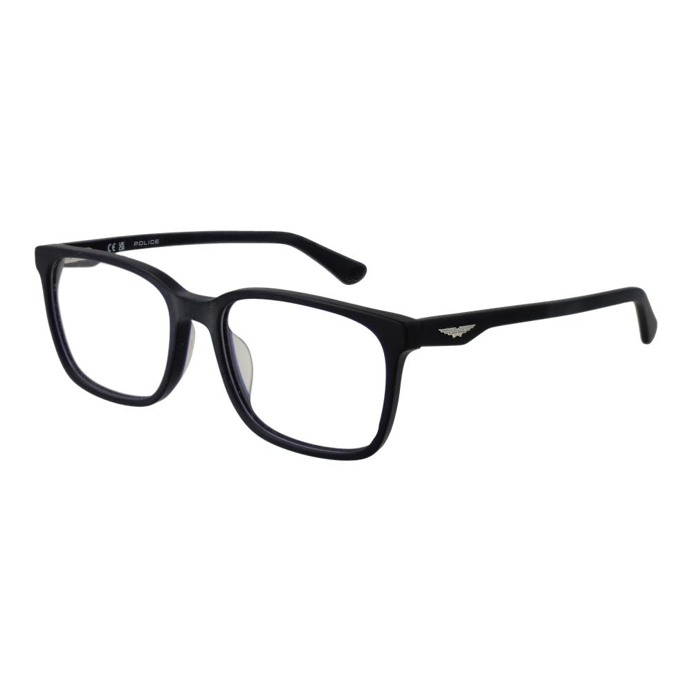 Police Blue Cellulose Acetate Glasses (Frames) for men in full-rim rectangle style, blue color with spring hinge, size 55-17-145.