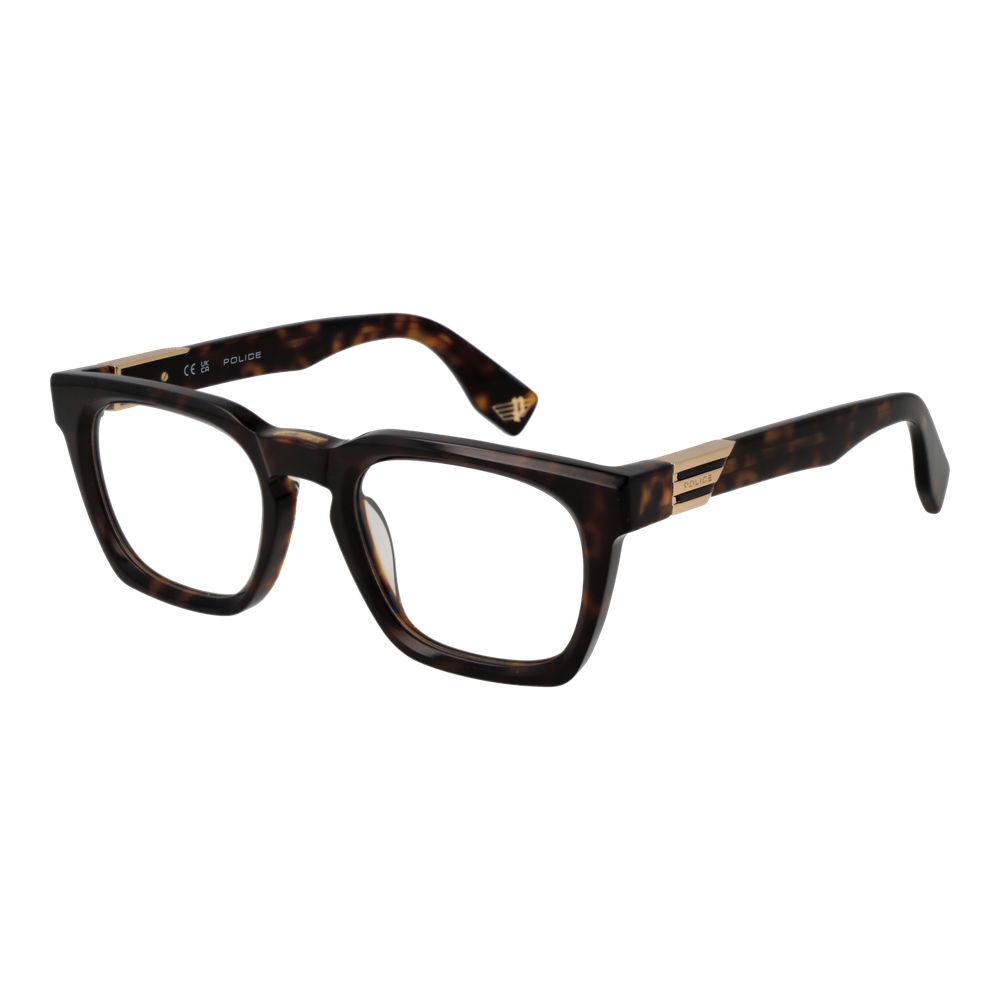 Police Brown Cellulose Acetate Glasses (Frames) - full-rim square design for men with demo lenses and branded case included.