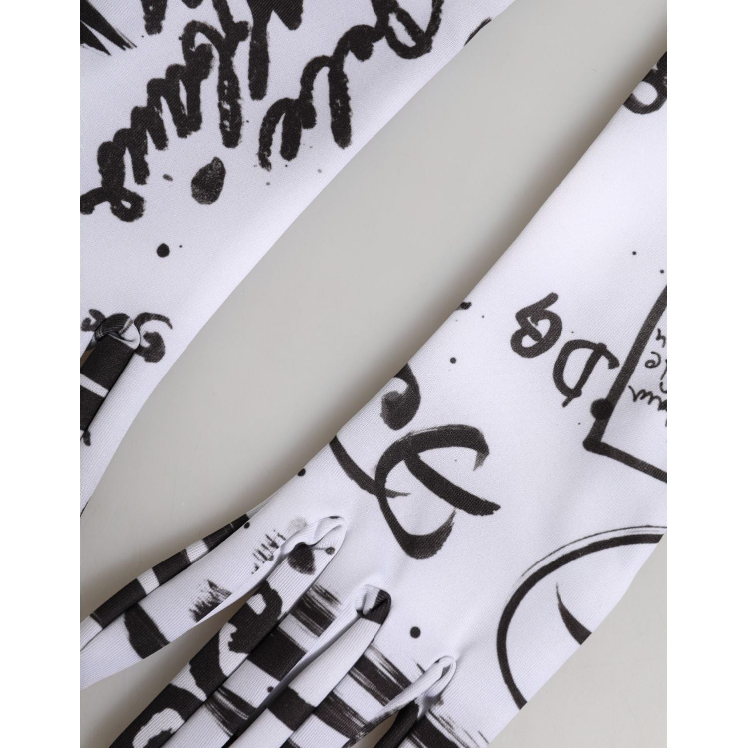 Dolce & Gabbana Black White DG Logo Elbow Length Mitten Gloves