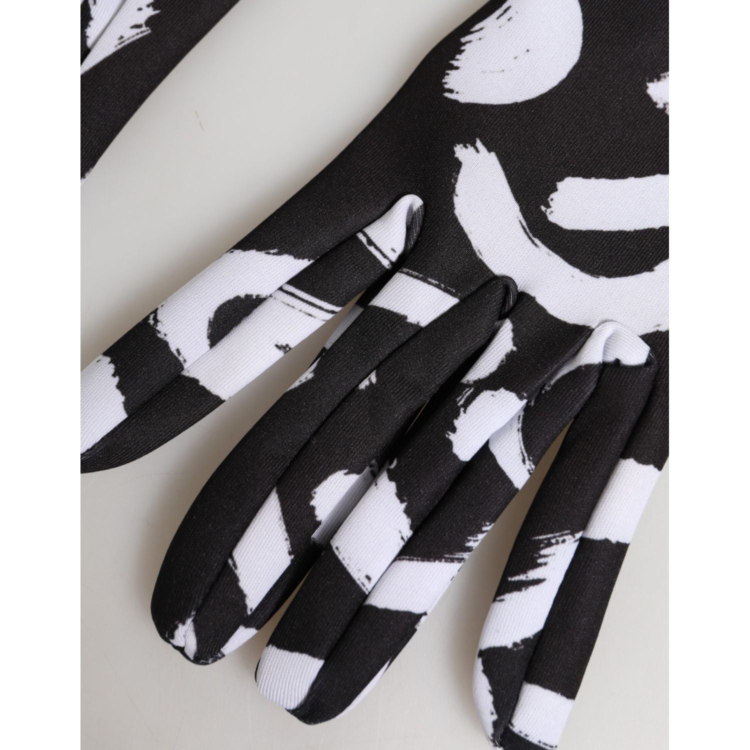 Dolce & Gabbana Black White DG Logo Elbow Length Mitten Gloves