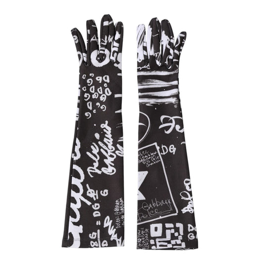 Dolce & Gabbana Black White DG Logo Elbow Length Mitten Gloves