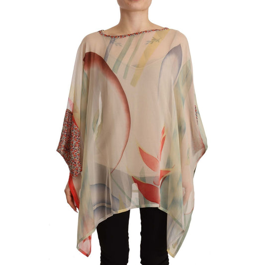 Etro Silk Multicolor Printed Poncho Long Sleeves Women Blouse Top