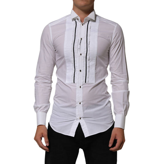 Dolce & Gabbana White Cotton Collared Long Sleeve GOLD Dress Shirt