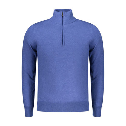 Rifle Blue Wool Men Sweater with half-zip and logo embroidery, crafted from wool, nylon, polyester blend for timeless style and elegance.