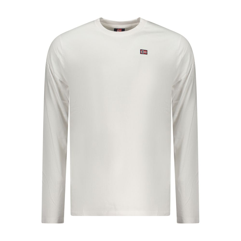 Alt Tag: Norway 1963 White Cotton Men T-Shirt with long sleeves, crew-neck, elegant applique detailing, and brand logo.
