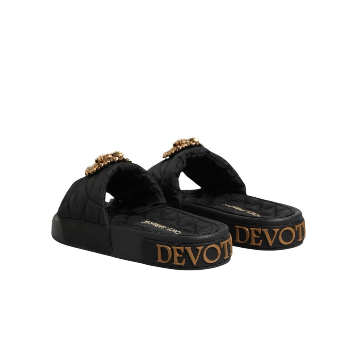 Dolce & Gabbana Black Devotion Matelassé Leather Slides Shoes