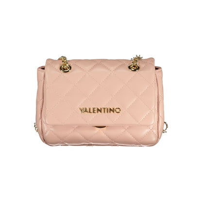 Mario Valentino Pink Polyethylene Women Handbag with chain shoulder strap and gold logo accents, eco-friendly and stylish design.