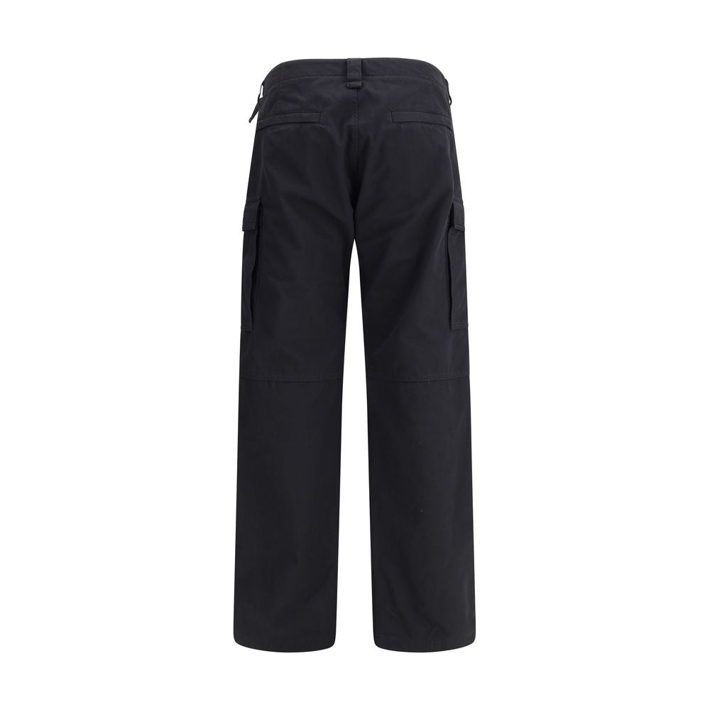 Balenciaga Black Cotton Cargo Pants with pockets and adjustable waist, showcasing urban aesthetics and quality design.