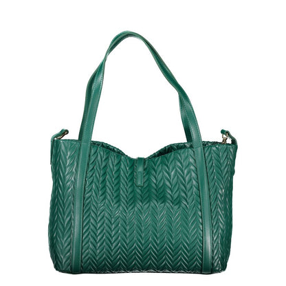 Mario Valentino Green Polyethylene Handbag with two handles and snap closure, featuring a document holder and protective feet.