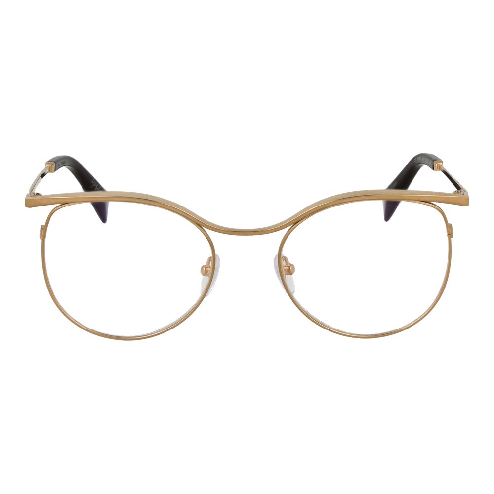Yohji Yamamoto Gold Metal Glasses (Frames) with full-rim round design and gold metal frame for women.
