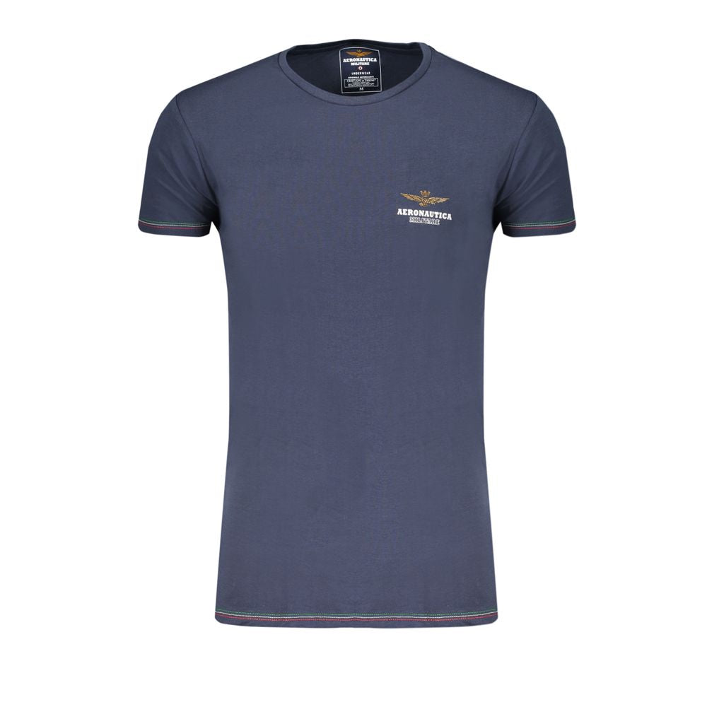 Aeronautica Militare Blue Cotton Underwear t-shirt with short sleeves, crew neck, contrast details, and logo print.