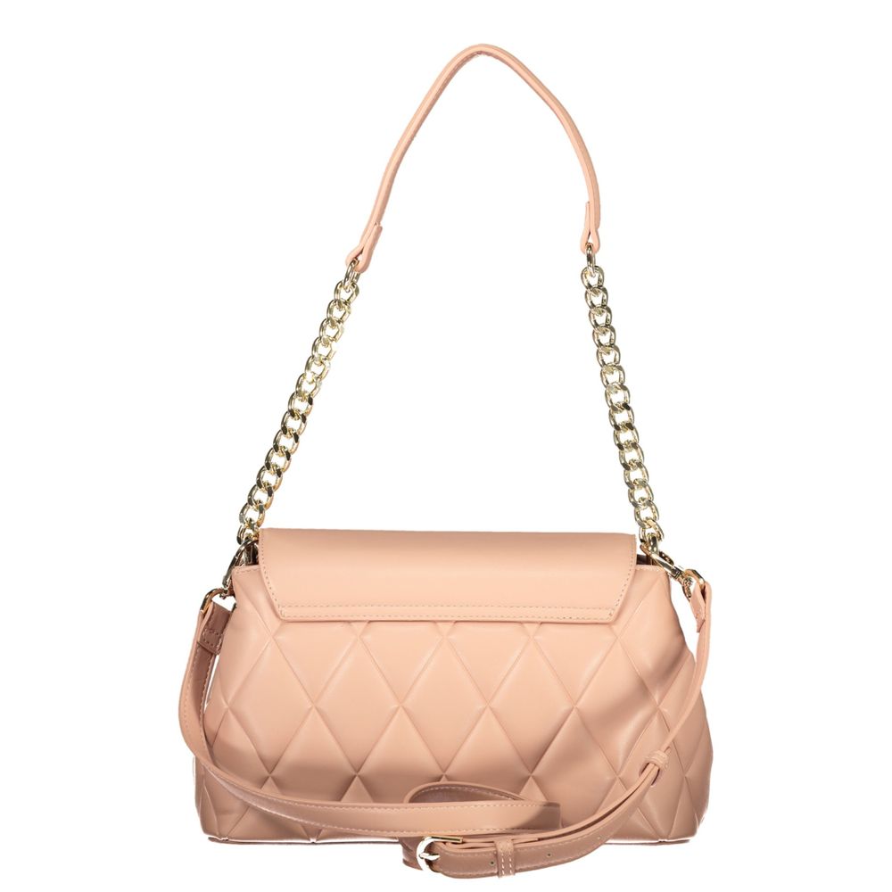 Mario Valentino Pink Polyethylene Women Handbag with chain handle and adjustable strap on white background.
