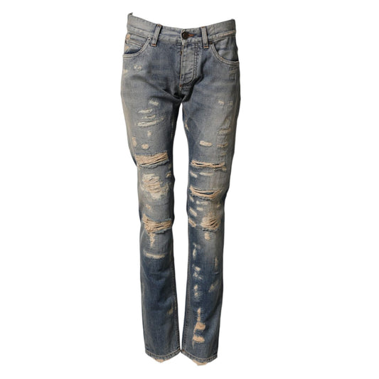 Dolce & Gabbana Blue Tattered Men Skinny Denim Trouser Jeans