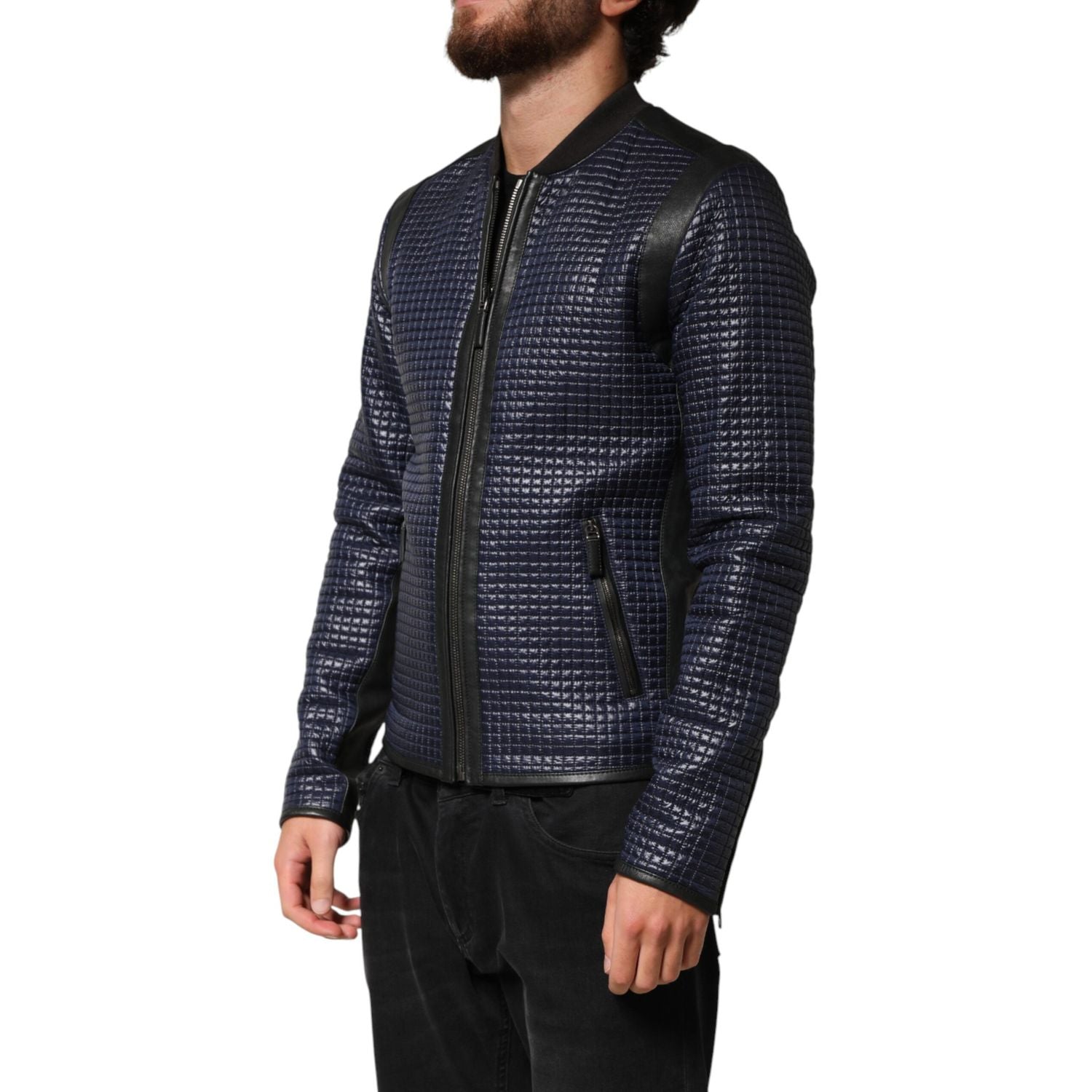 Dolce & Gabbana Blue Nylon Full Zip Bomber Men Jacket